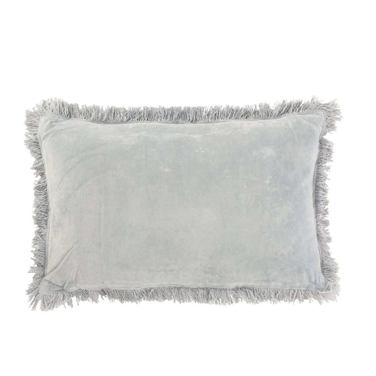 J-Line - Coussin Frange - Coton/Velours - Bleu