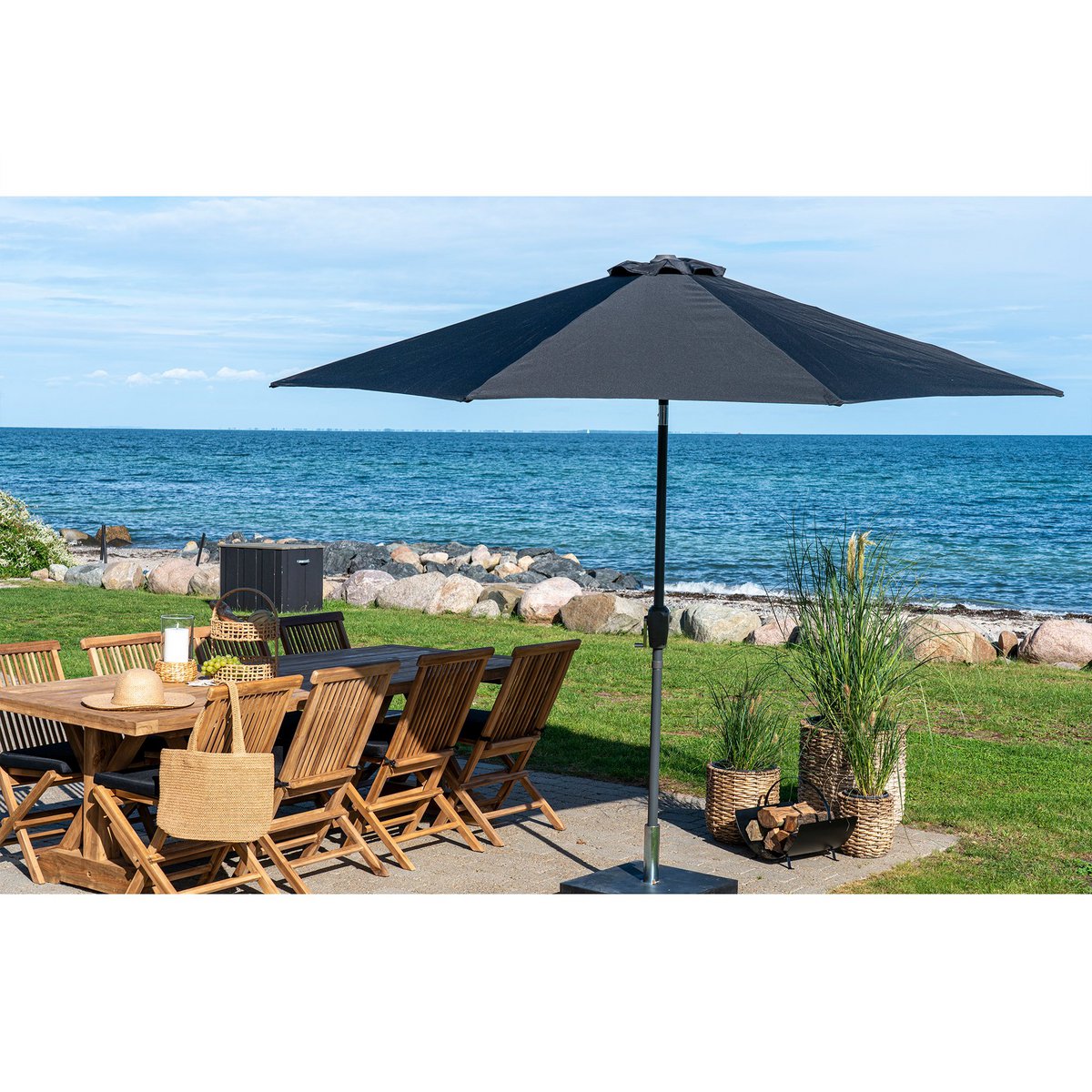 House Nordic - Houston Parasol - Sonnenschirm mit Kurbel und Neigung, Metallstange, schwarz, ø300 cm