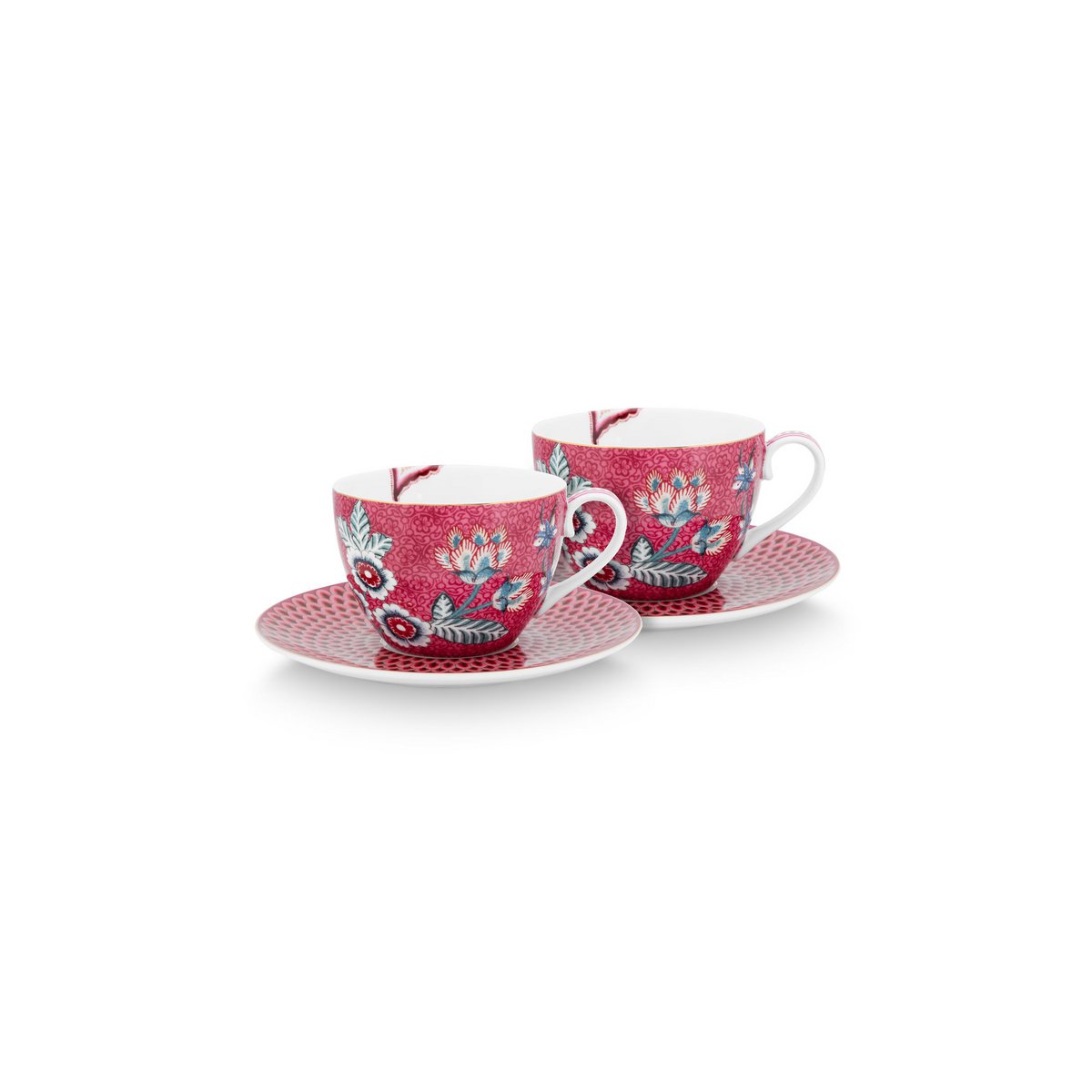 Pip Studio - Set/2 Cups & Saucers Flower Festival Dark Pink 280ml