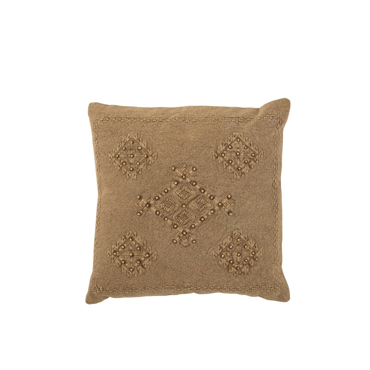 J-Line - Coussin Broderie - Coton - Marron