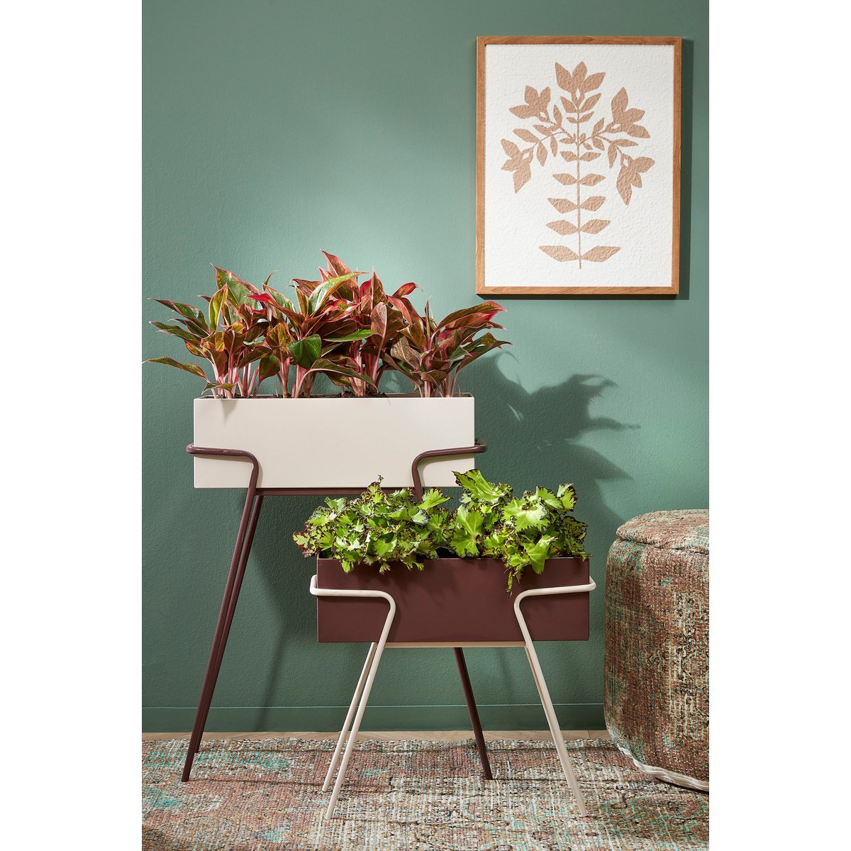 Mica Decorations - Jardinière sur Pieds - Lot de 2 - L54 x l23 x H69,5 cm - Métal - Marron Foncé/Beige