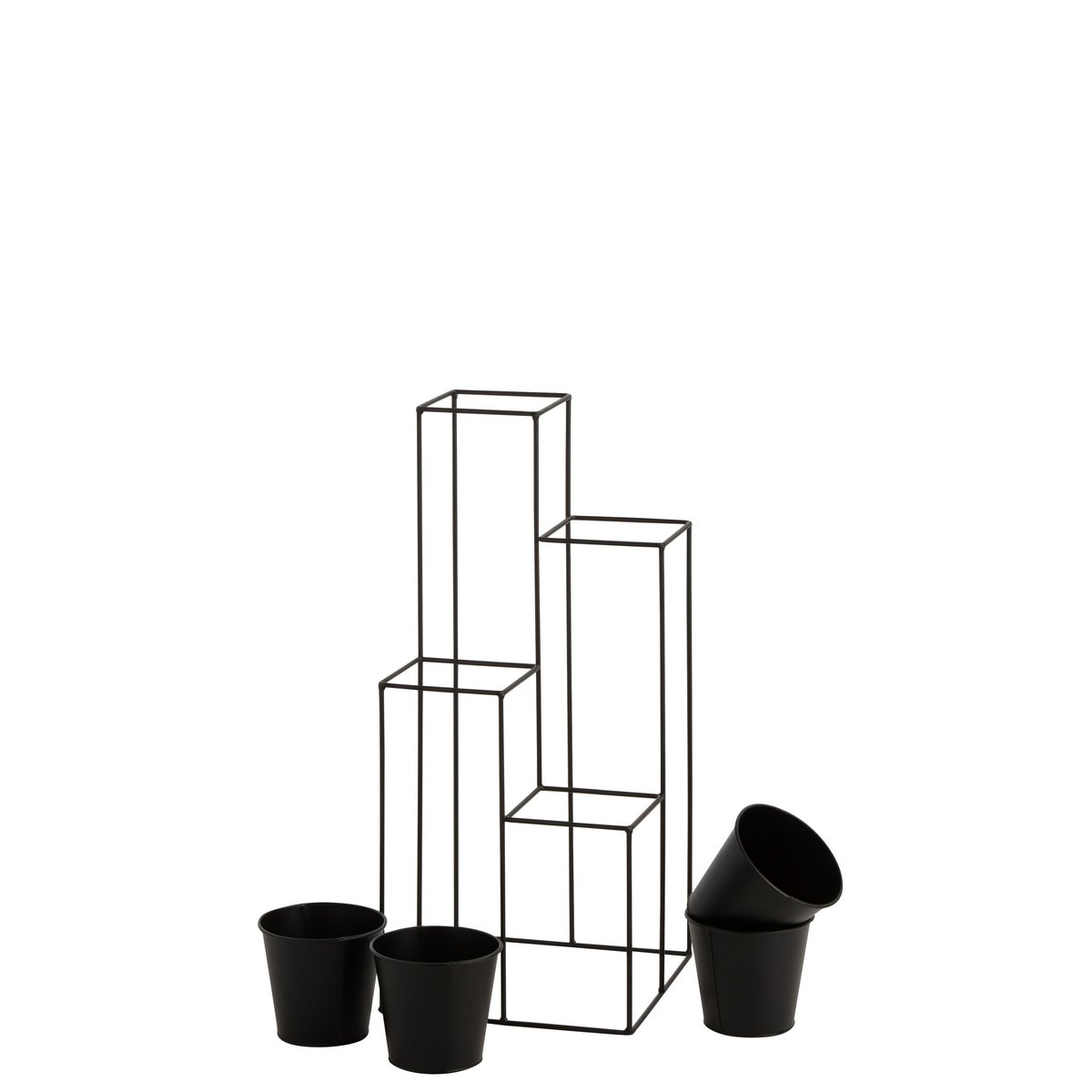 J-Line - Support Pot de Fleurs Rack 4 Pots Métal Noir Petit