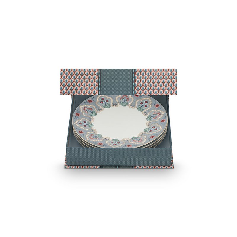 Pip Studio - Set/4 Plates Flower Festival Deco Light Blue 21cm