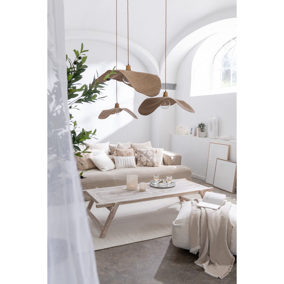 J-Line - Lampe Suspendue Moon - Jute - Naturel - Moyen