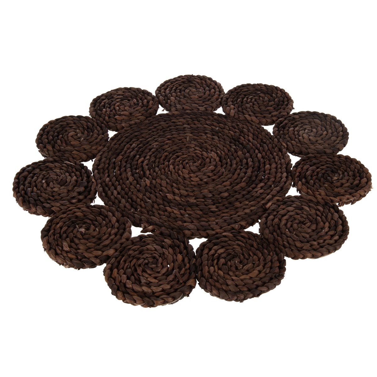 J-Line - Set de Table Rond Fleur - Jute - Marron Foncé