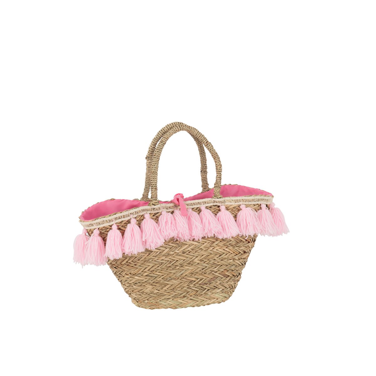 J-Line - Sac de Plage Pompons Jute/Textile Naturel/Rose