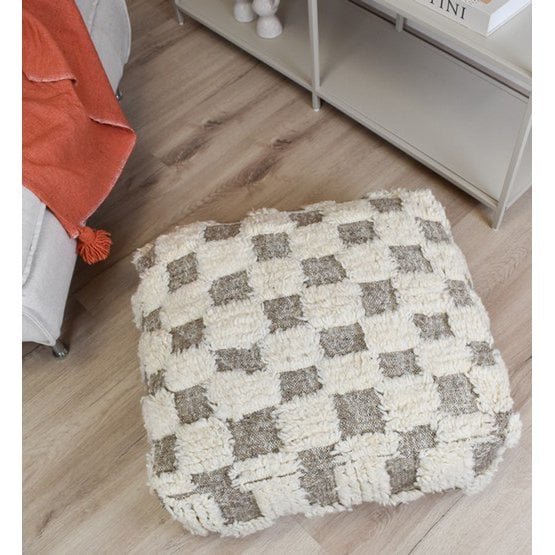 Poufs & Pillows - Geruit vloerkussen - grijs en wit