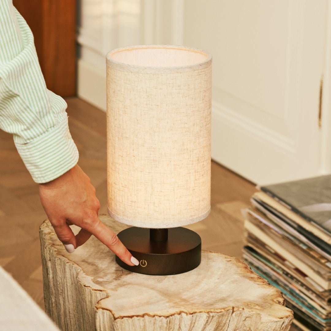 Tavellio-Amsterdam - Ben donkerbruine houten tafellamp - Oplaadbaar en dimbaar