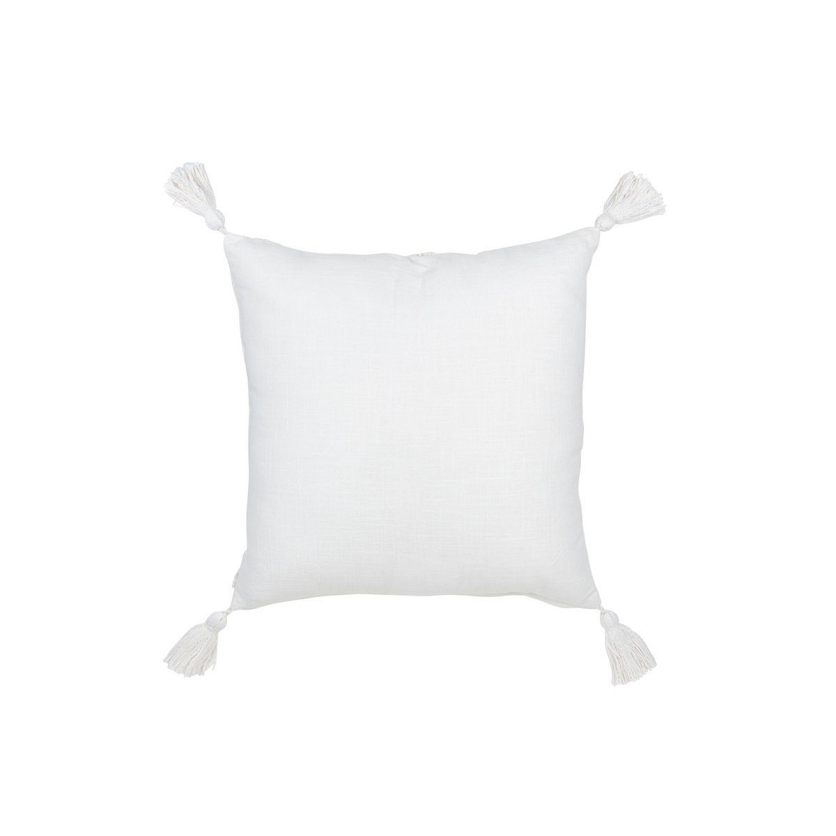 J-Line - Coussin Fleurs + Pompons - Coton - Blanc