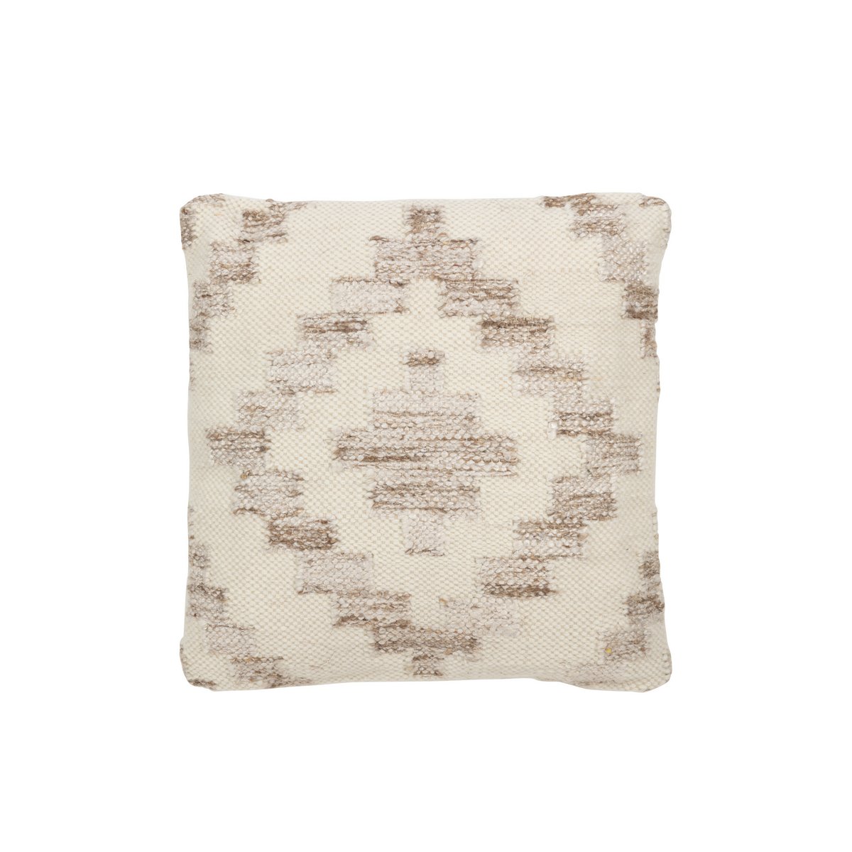 J-Line - Coussin Carrés Ethniques - Laine/Coton - Crème/Beige