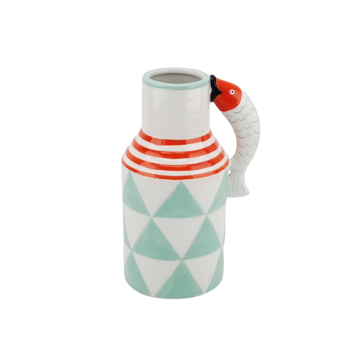 Housevitamin - Vaas - kruik vissen - mint/wit/oranje - 14x11x21,5 cm