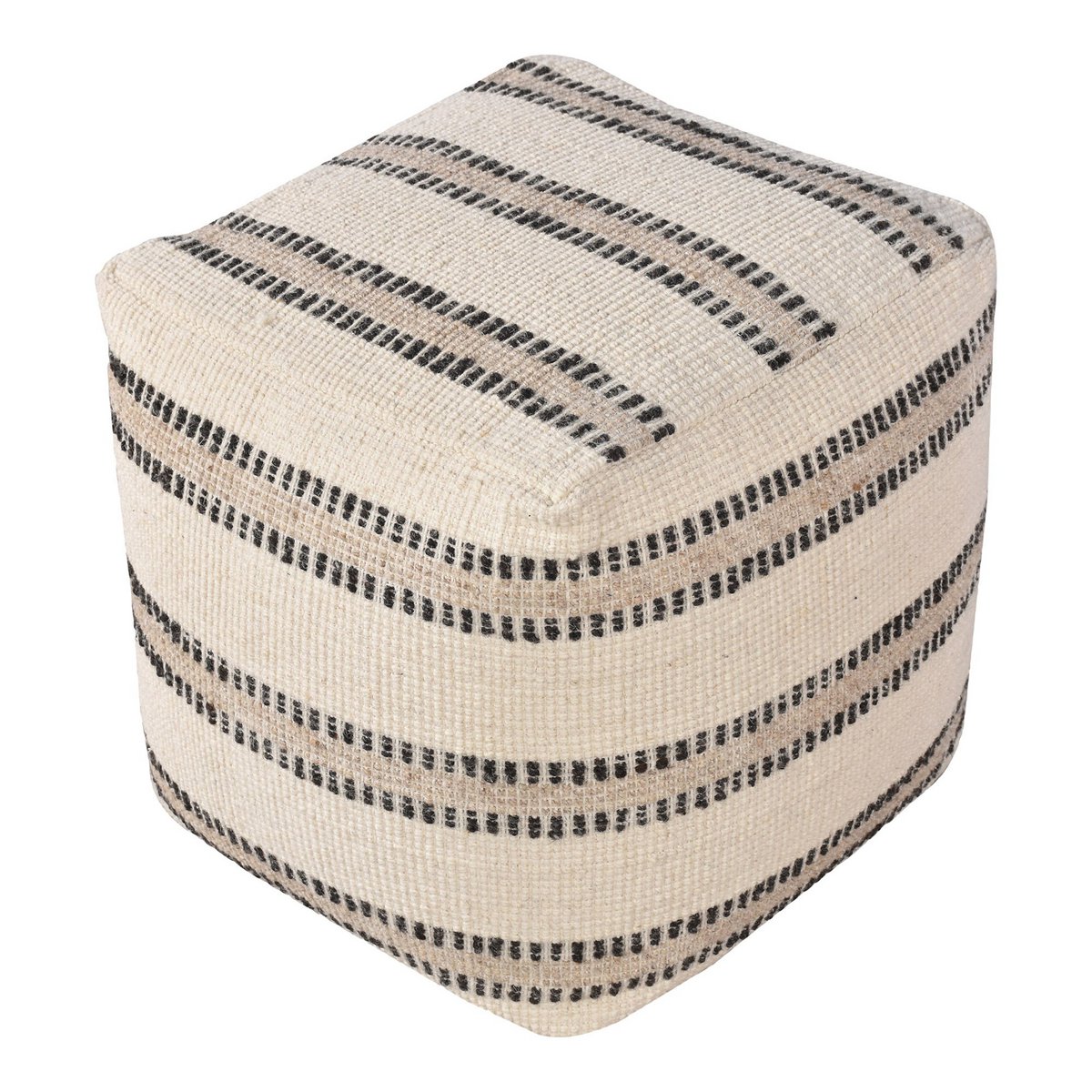 House Nordic - Bally Pouf - Pouf, handgewebt, Elfenbein/Anthrazit, 40x40x40 cm