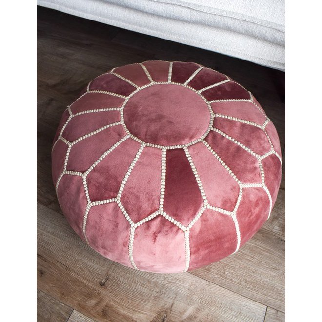 Poefs & Pillows - Fluwelen poef - roze - gevuld geleverd