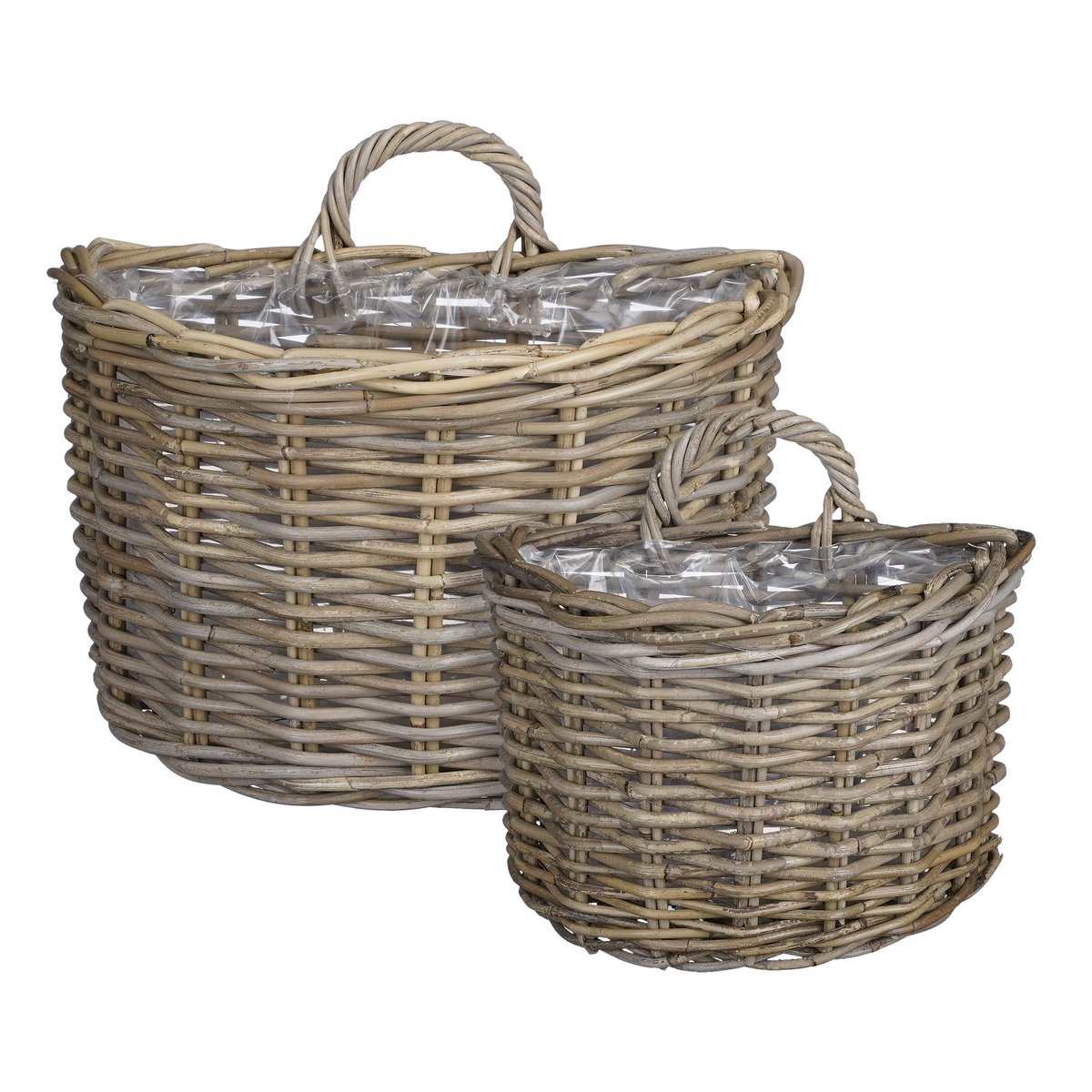 Mica Decorations - Marcia Plantenmand Muurhanger voor Buiten - Set van 2 - L38 x B26 x H26 cm - Rotan - Grijs