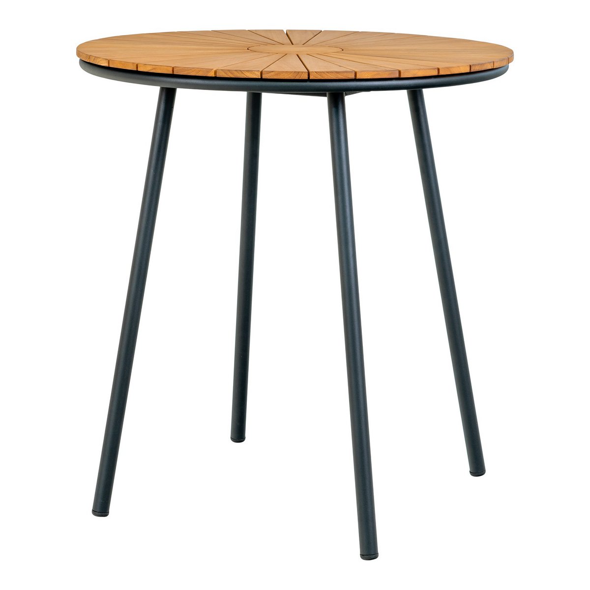 House Nordic - Cleveland Café Table - Cafétisch, Tischplatte aus Teakholz, natur, schwarze Beine, ø70x74 cm