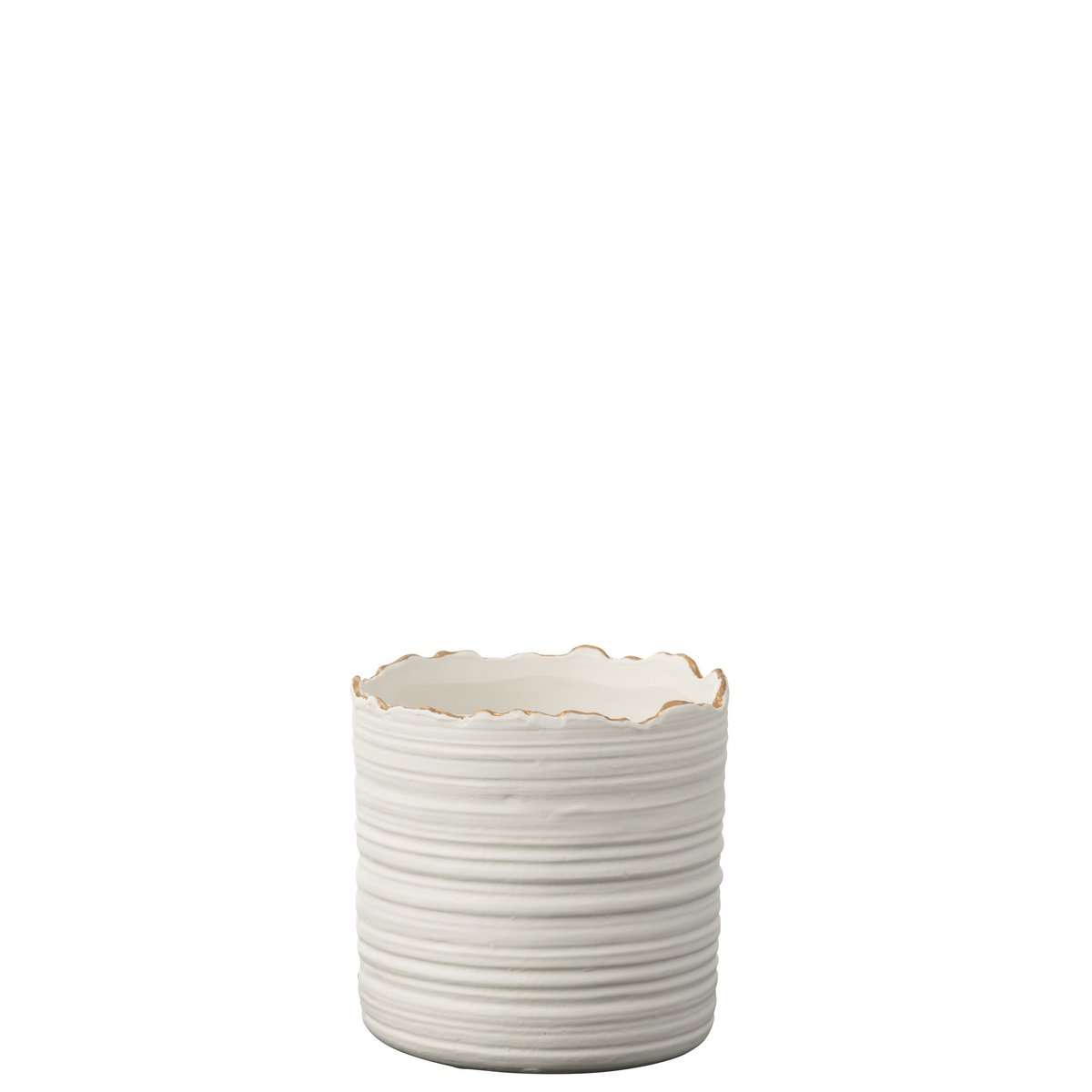 J-Line - Pot de Fleurs Haut Porcelaine Blanc/Or Petit