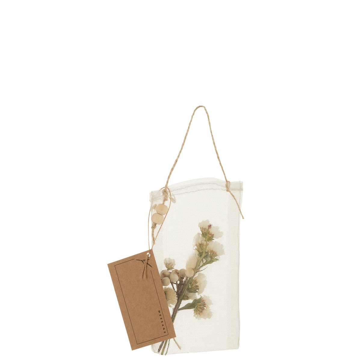 J-Line – Tasche mit Trockenblumen + Hangtag mit Nachricht aus Organza, Natur