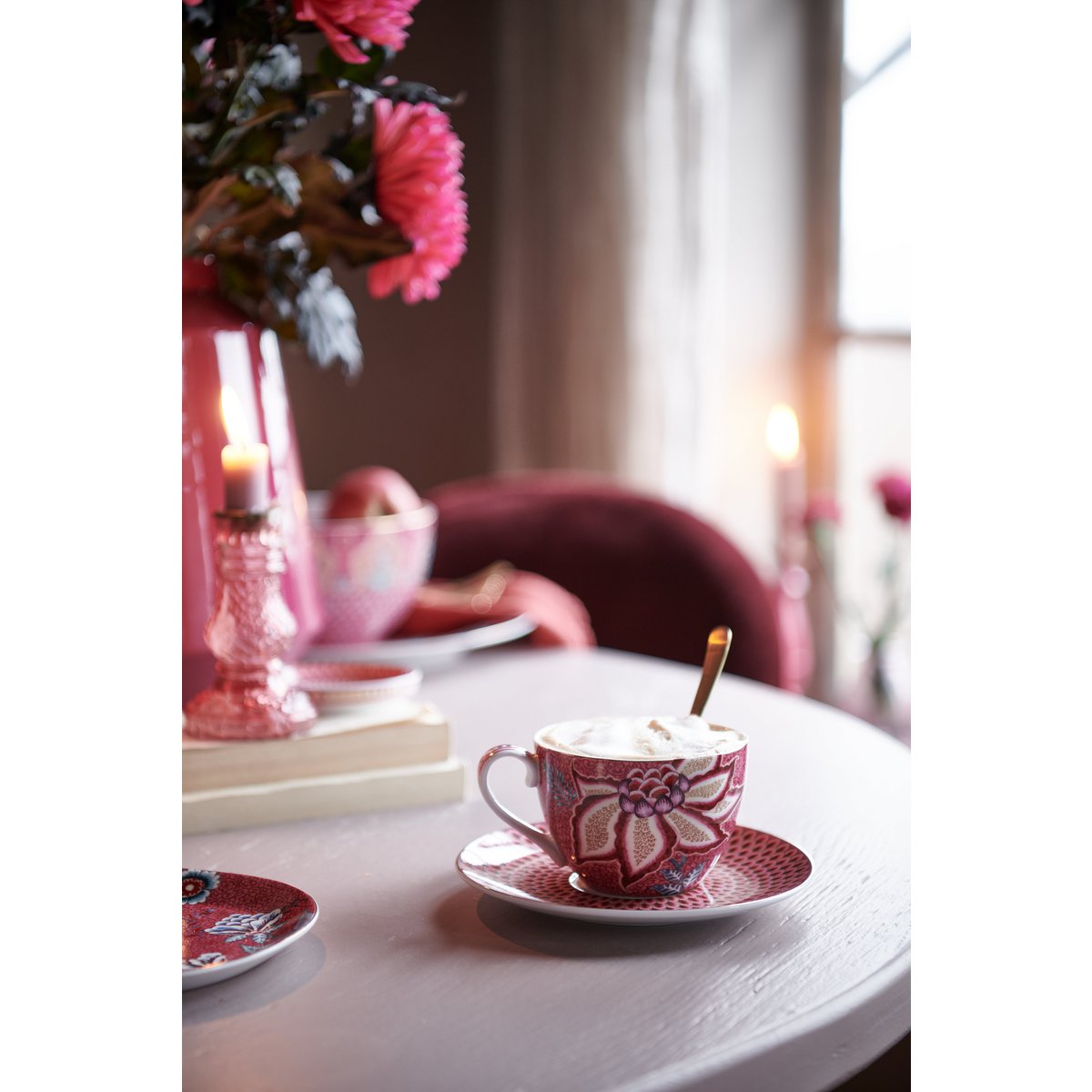 Pip Studio - Set/2 Cups & Saucers Flower Festival Dark Pink 280ml