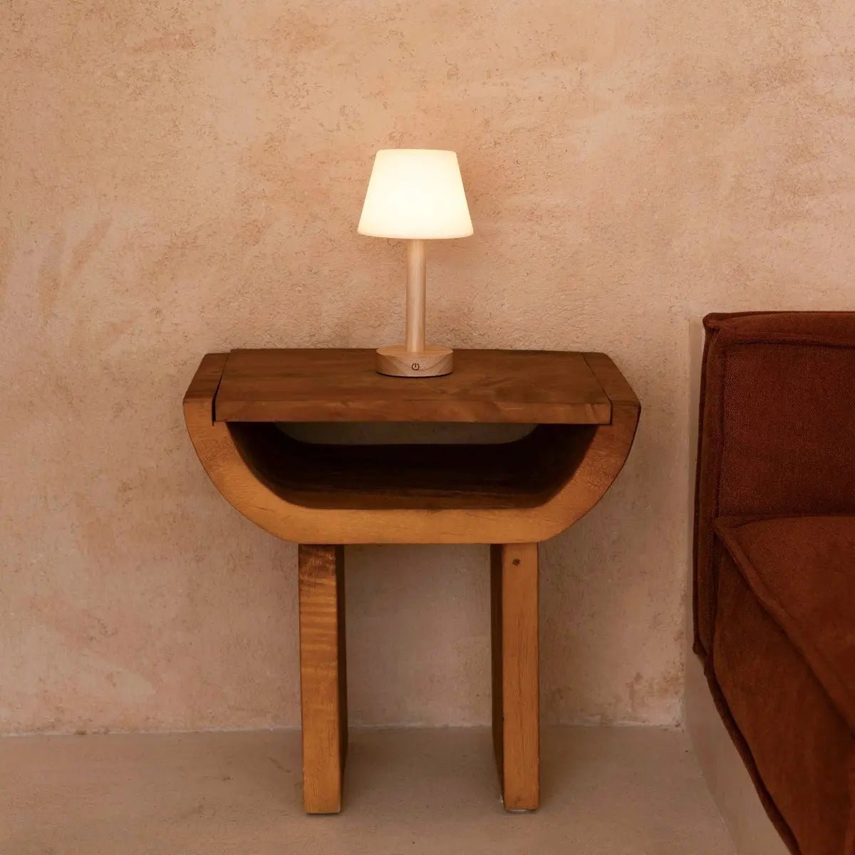 Tavellio-Amsterdam - Zoë Lichtbruine Houten Oplaadbare Tafellamp | Dimbaar en draagbaar | Batterijduur van 80 uur