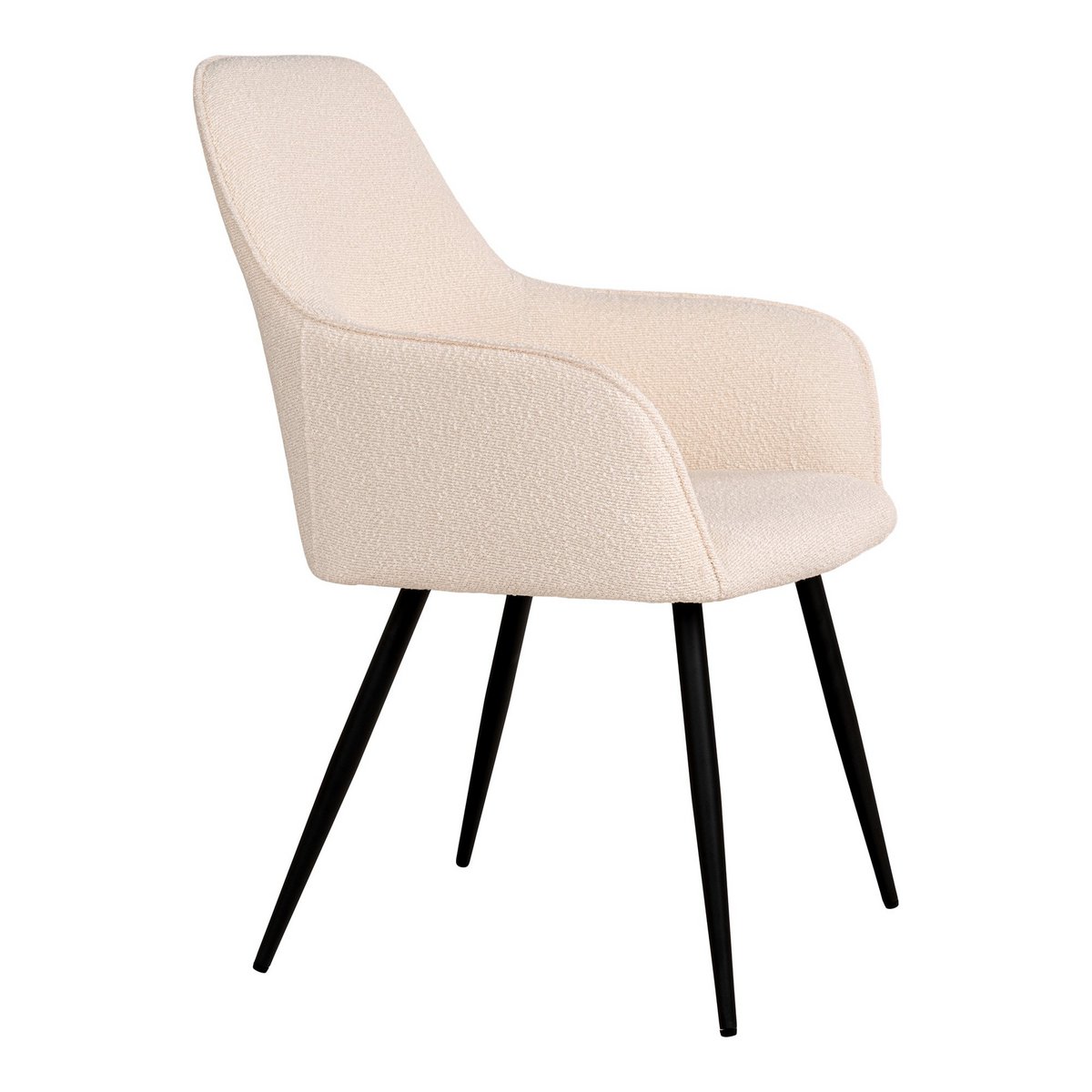 House Nordic - Harbo Dining Chair - Eetkamerstoel in bouclé, wit met zwarte poten - set van 2