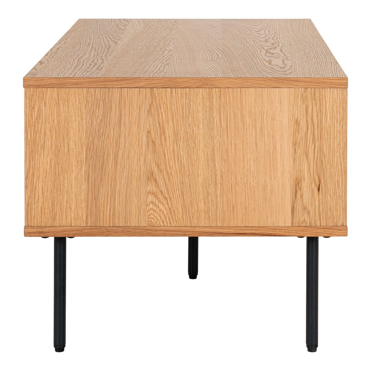 House Nordic - Kyoto Coffee Table - Table basse, placage chêne, pieds métal noir, 2 tiroirs, 50x100x45 cm