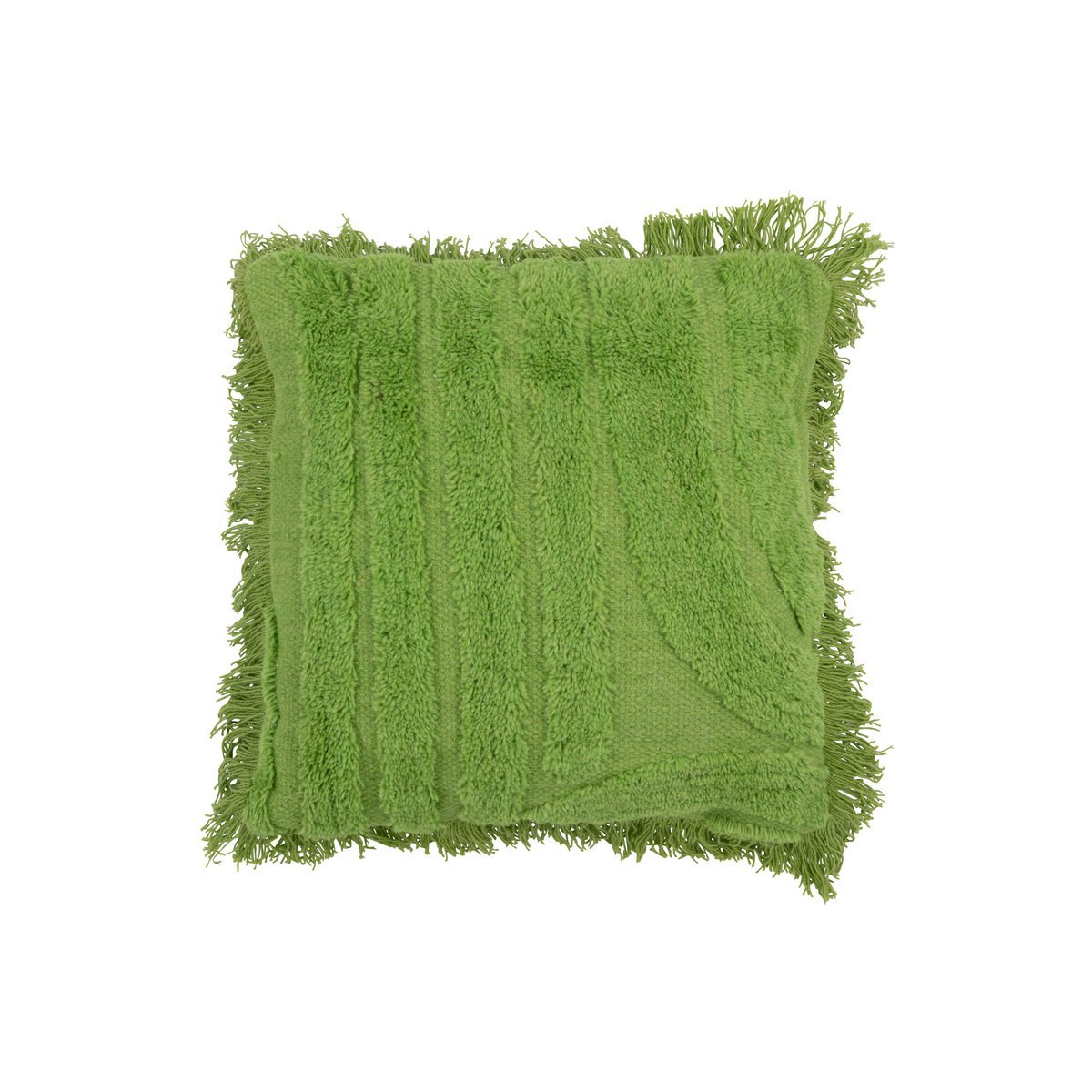 J-Line - Coussin Tufté Courbes + Franges - Laine - Vert