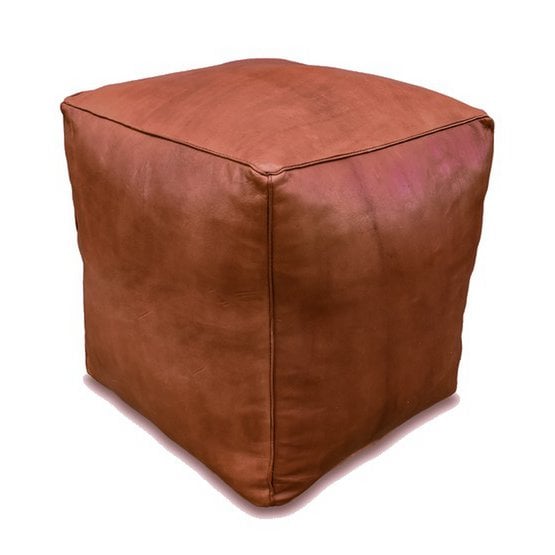 Poufs & Pillows - Leren poef - cognacbruin (vierkant - XL) - Gevuld geleverd