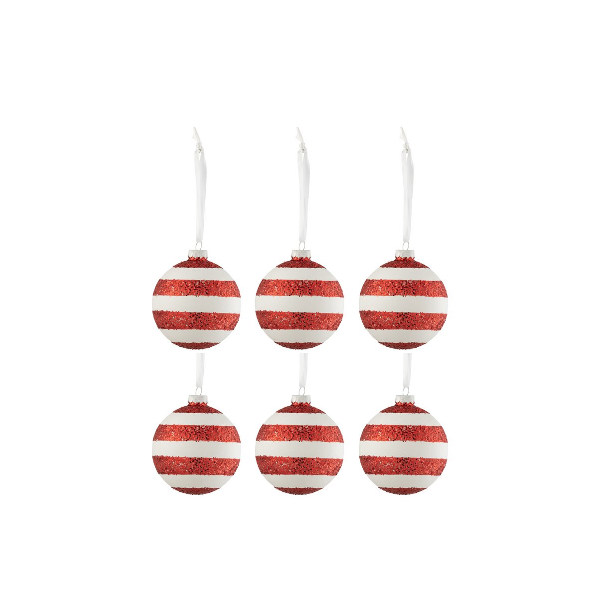 J-Line - Boîte de boules de Noël 'Gust' (Blanc/Rouge, Taille S, Lot de 6)