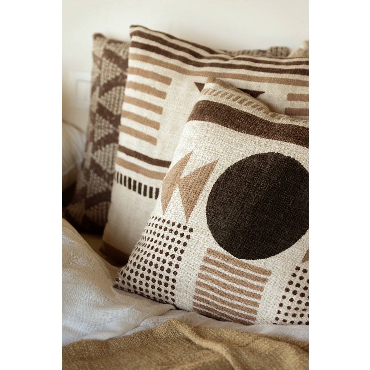 J-Line - Coussin African Graphic - Coton - Beige/Marron