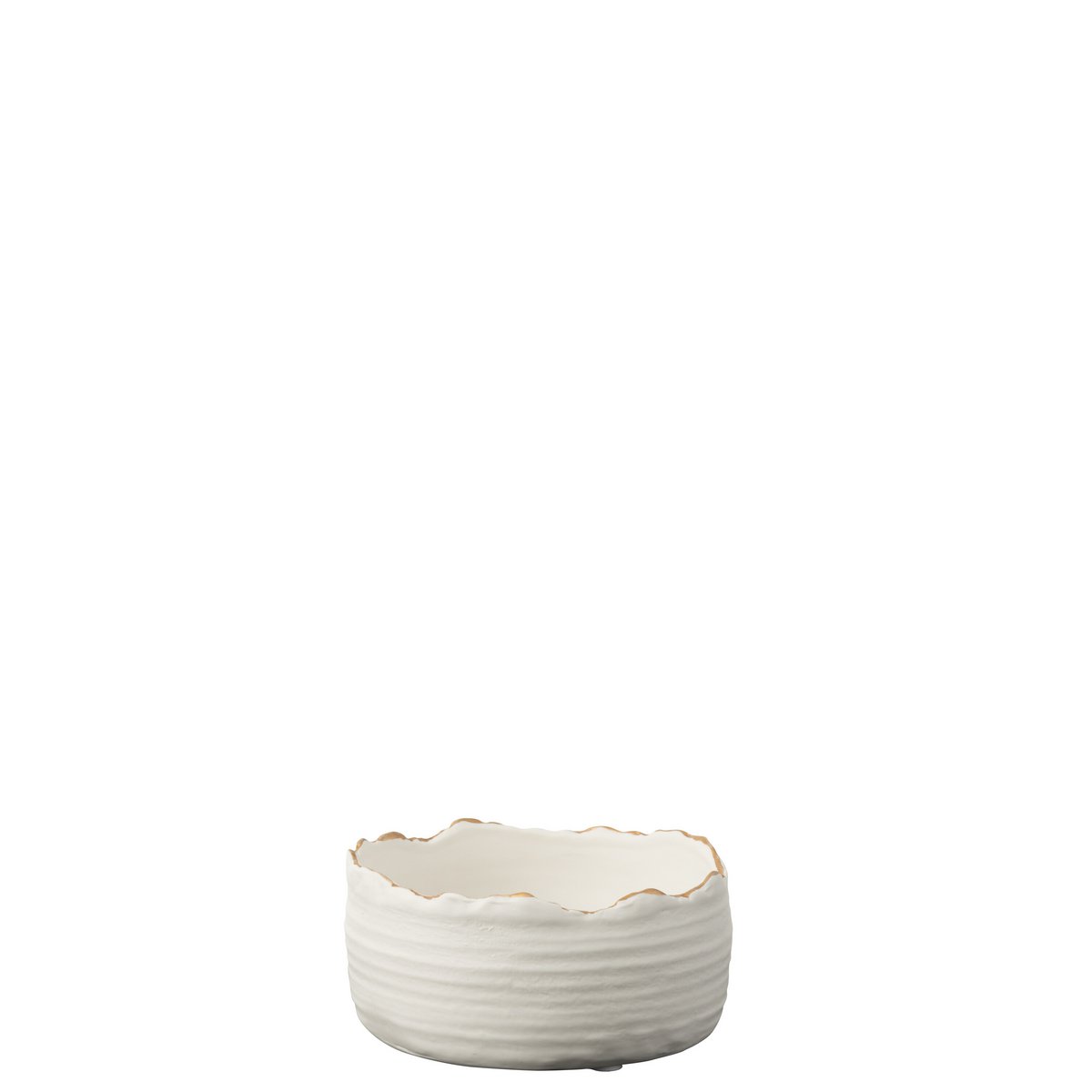 J-Line - Pot de Fleurs Bas Porcelaine Blanc/Or Petit