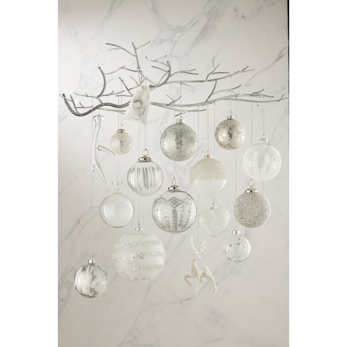 J-Line Kerstbal Streep Glas Transparant/Zilver Small