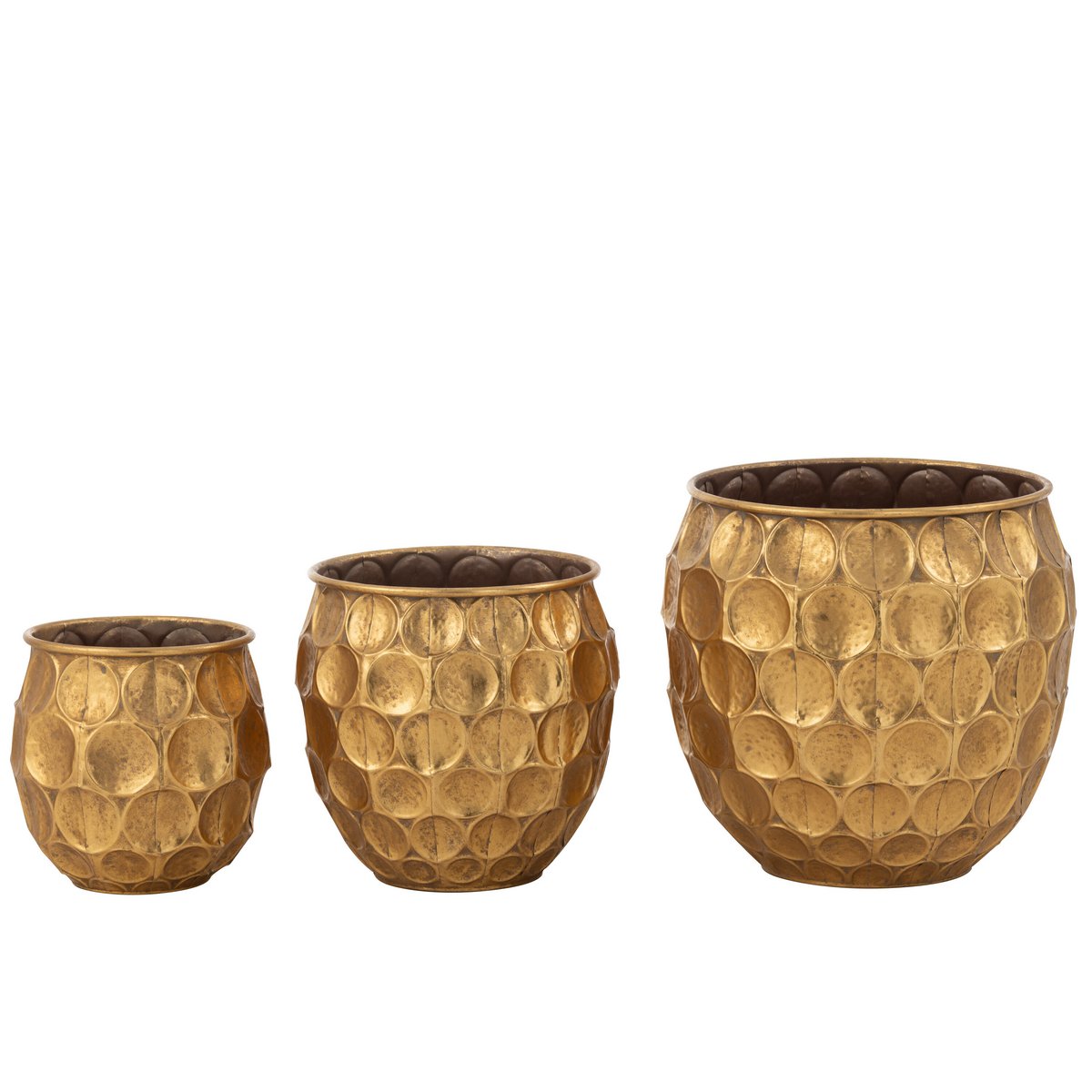 J-Line - Set de 3 Pots de Fleurs Dalton Métal Doré