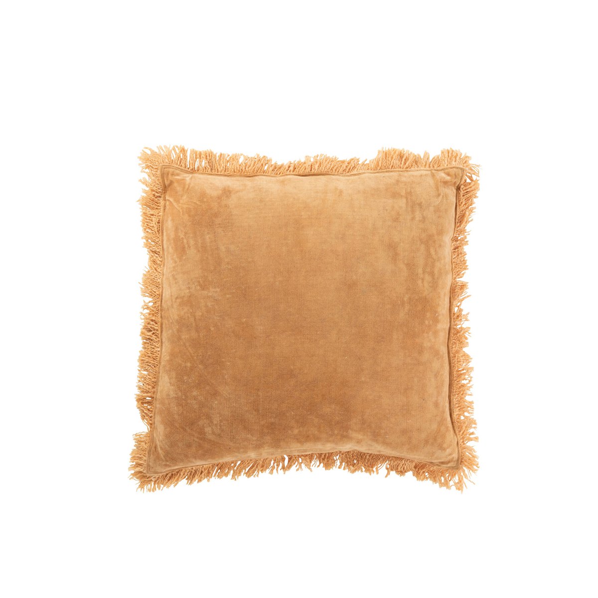 J-Line - Coussin Franges - Coton.Velvet = Ocre