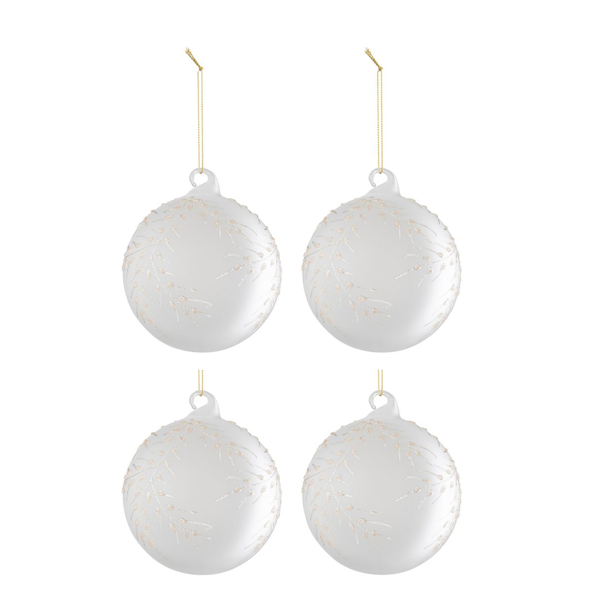 J-Line - Boîte de boules de Noël 'Vintersong' (Lot de 4, Blanc avec or)