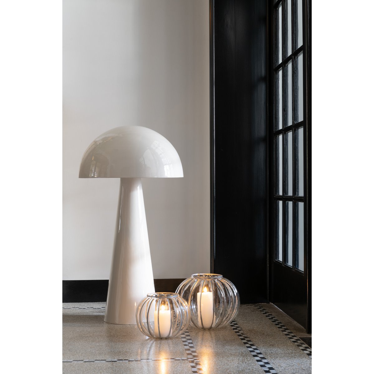 J-Line - Lantern Ball Stripe - Glas - Transparent/Silber - Mittel