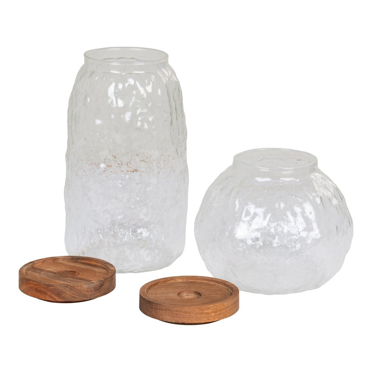 House Nordic - Taipei Storage Jar - Pot de conservation, verre/acacia, lot de 2