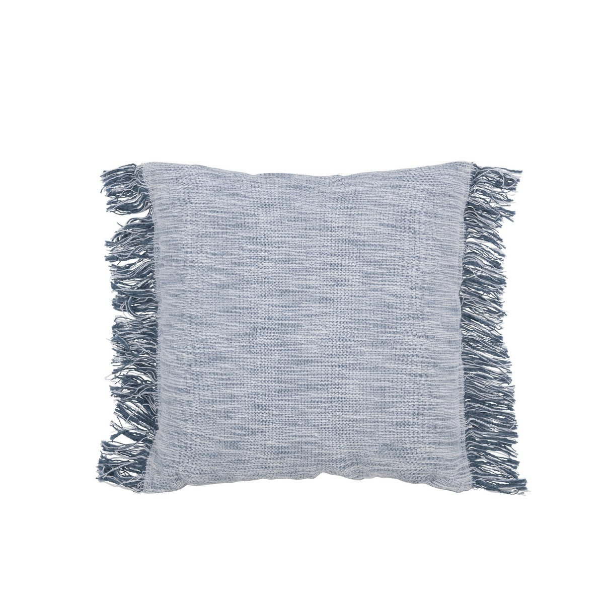 J-Line - Coussin Tissu Bicolore + Franges - Coton - Blanc/Bleu