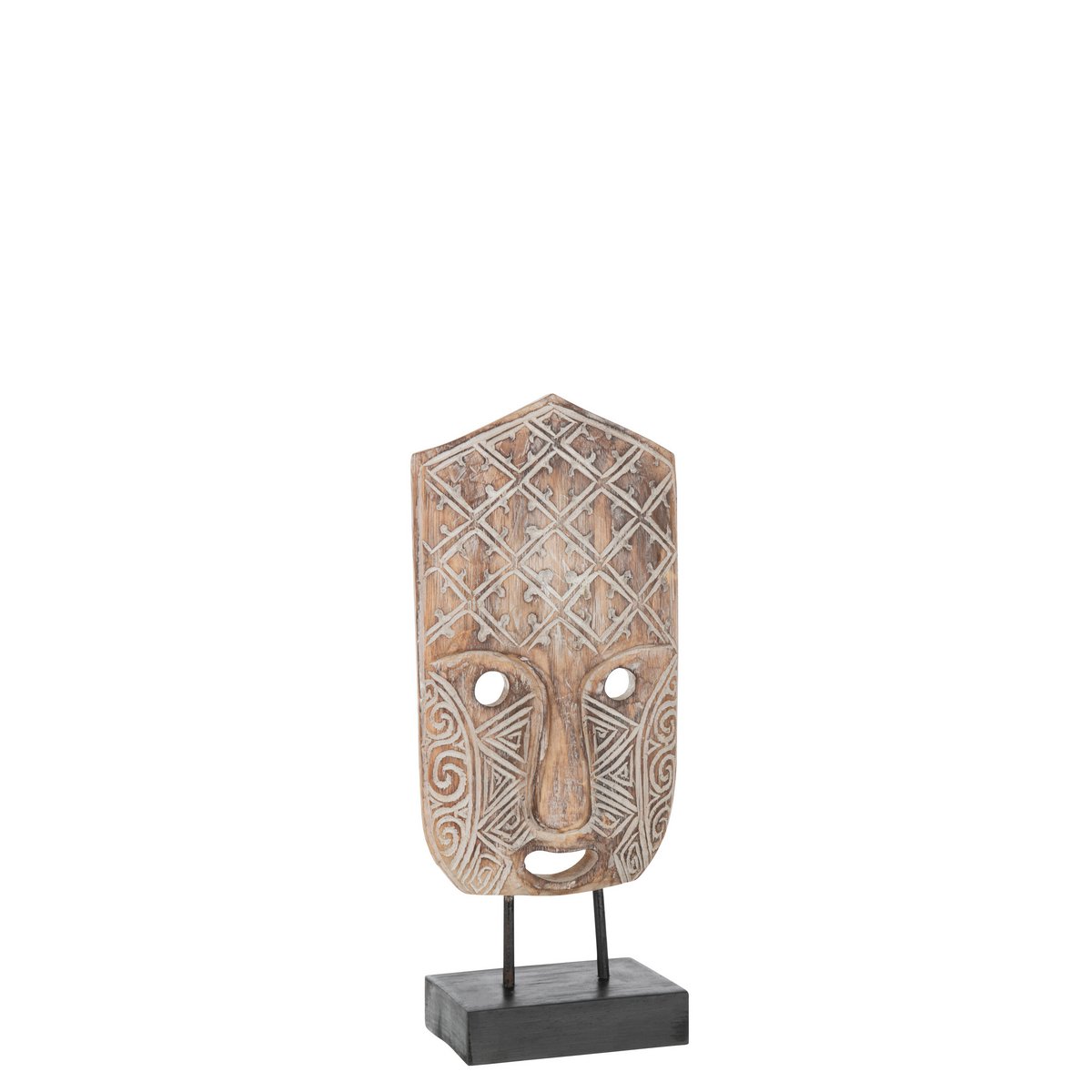 J-Line - Figure Masque Primitif Sur Pied Bois d'Alabasia Marron/Blanc Petit