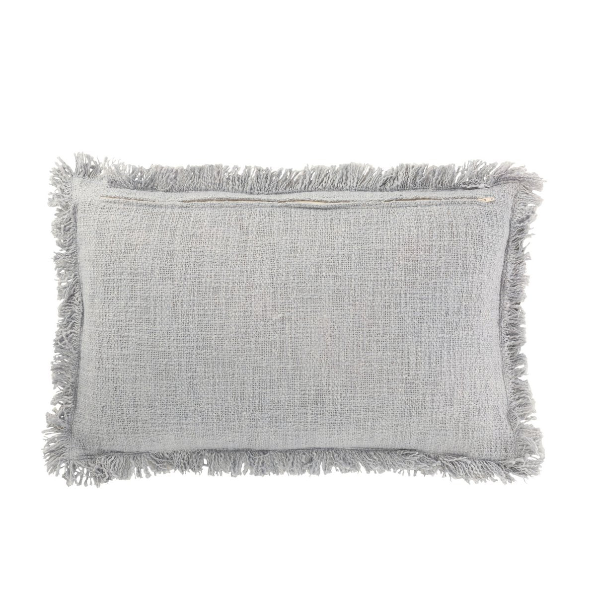 J-Line - Coussin Frange - Coton/Velours - Bleu