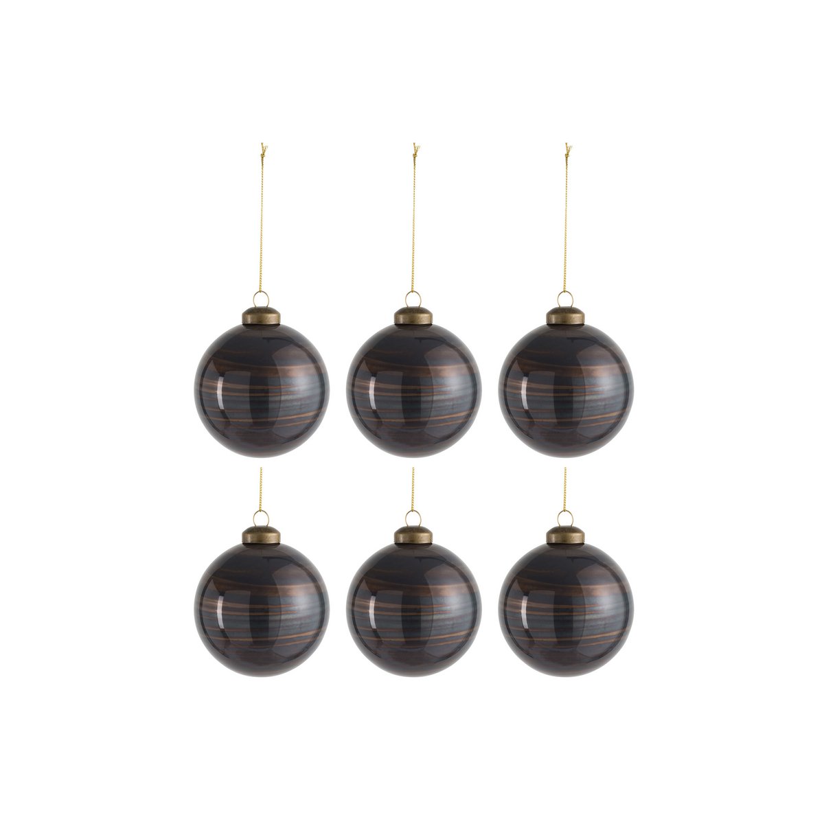 J-Line Doos Van 6 Kerstbal Glas Antiek Bruin Small