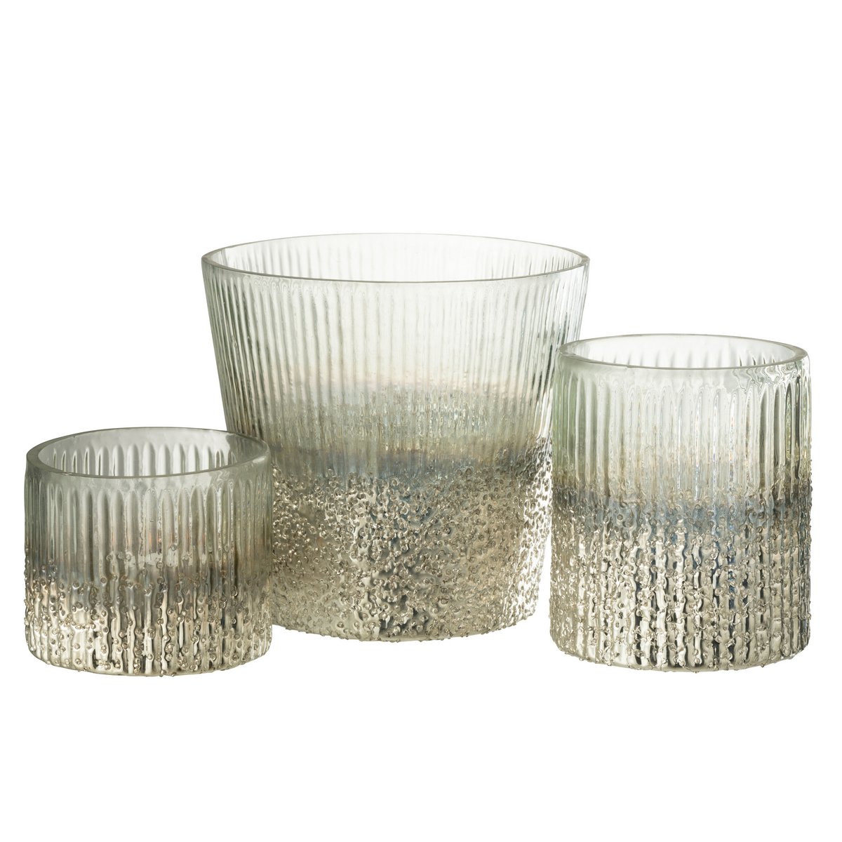 J-Line - Lanterne Nervurée - Verre - Argent/Transparent - Grand