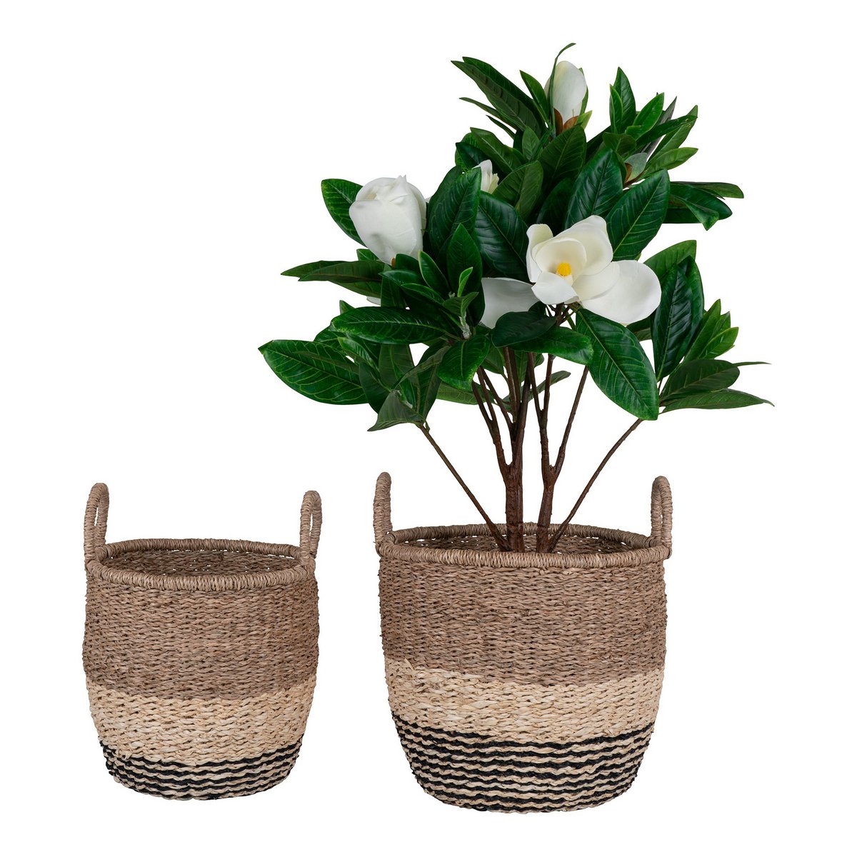 House Nordic - Lima Basket - Panier en jonc de mer, naturel/marron/noir, lot de 2