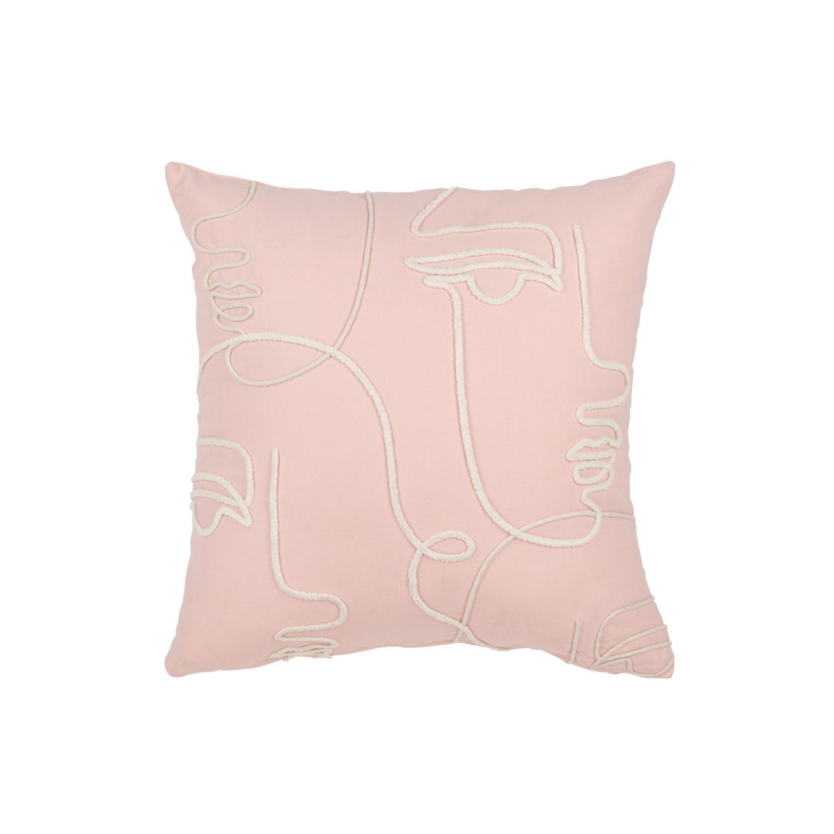 J-Line - Coussin Visages Abstraits - Coton - Rose Clair/Blanc