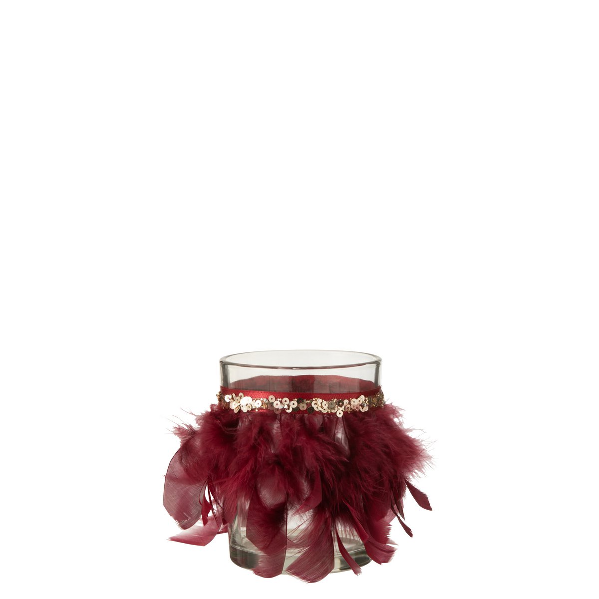 J-Line - Waxinelichthouder Veren - Glas - Burgundy - Large