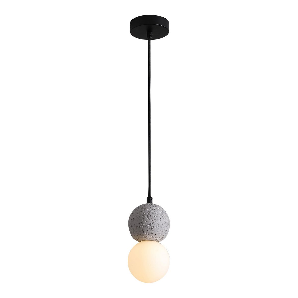 House Nordic - Leeds Hanglamp - Hanger in grijs, bolvormig, stoffen koord van 150 cm