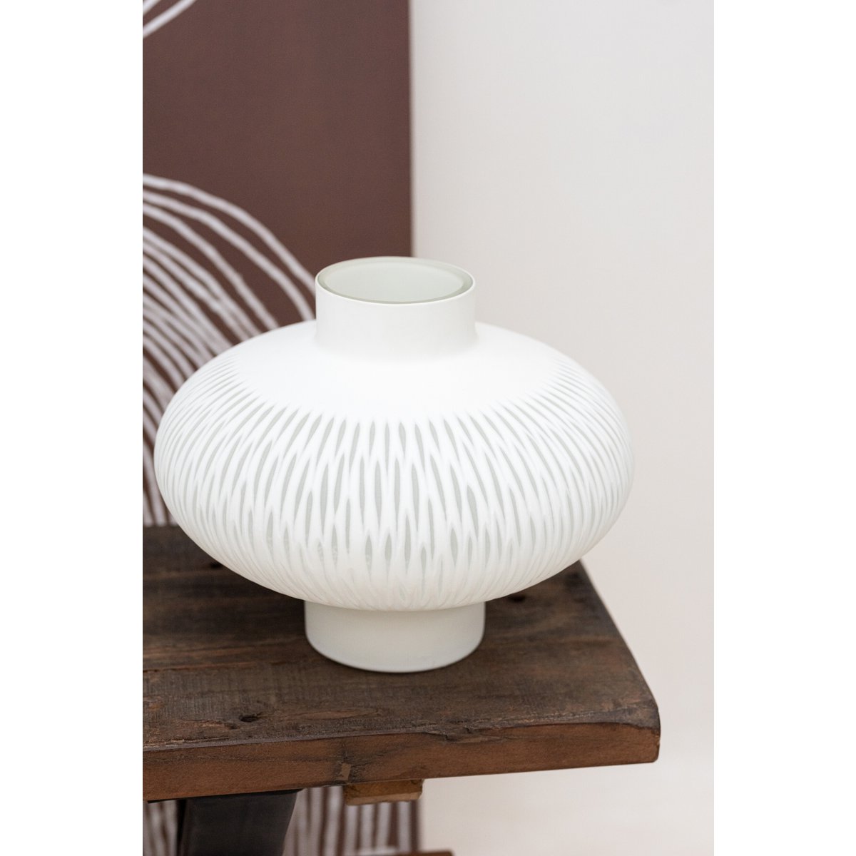 J-Line – Vase Stripe Ball Low – Glas – Weiß – 24,50 cm hoch