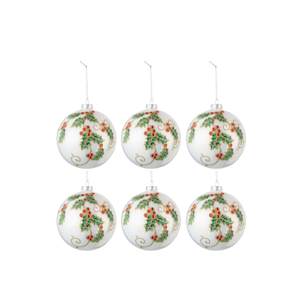 J-Line Doos Van 6 Kerstballen Kerstdeco Glas Wit/Groen/Rood Small