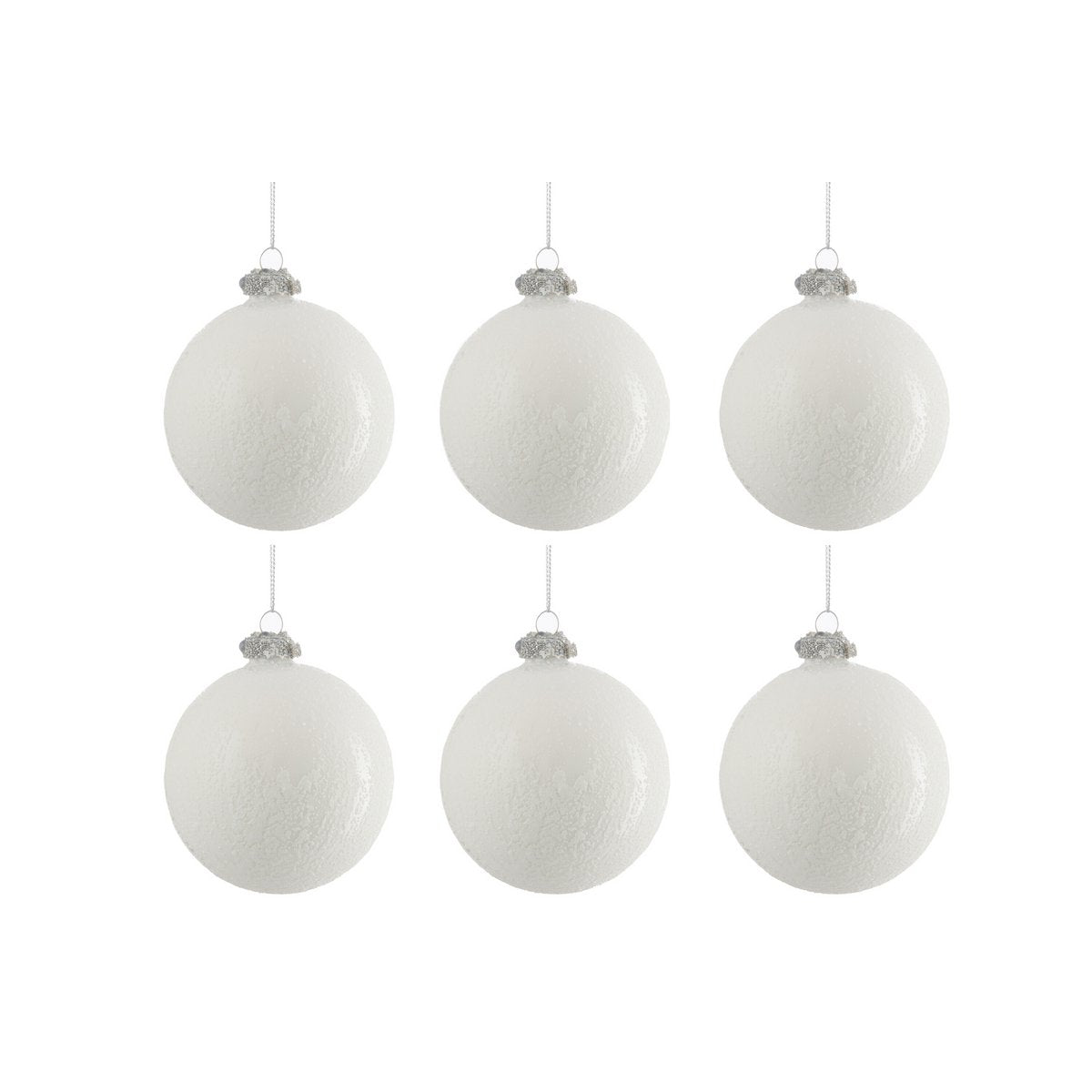 J-Line Doos Van 6 Kerstbal Glas Antiek Wit