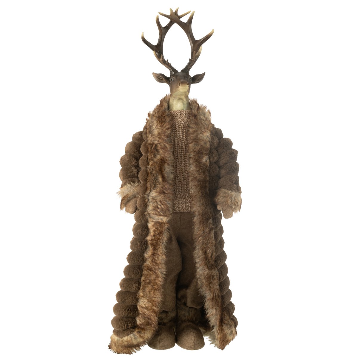 J-Line - Figurine de Noël décorative 'Cerf avec manteau' (Marron, Taille L)