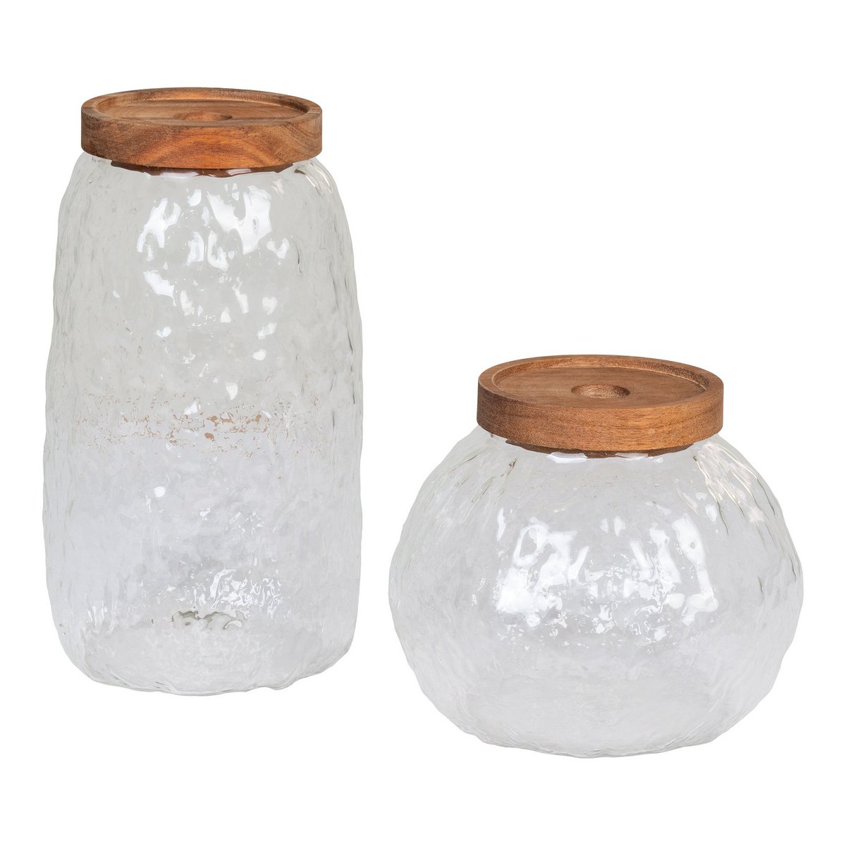 House Nordic - Taipei Storage Jar - Voorraadpot, glas/acacia, set van 2